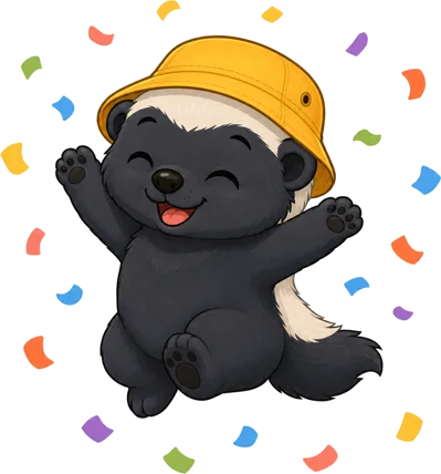 The honey badger explorer celebrating