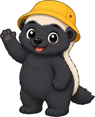 Flagovore, the honey badger explorer, waving hello