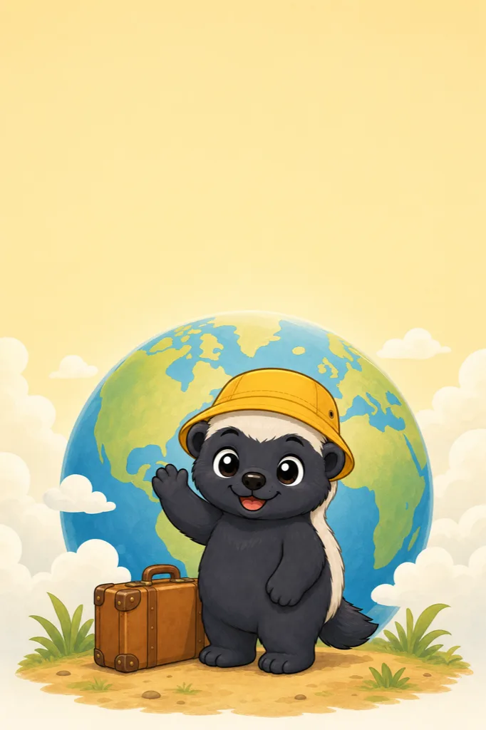The honey badger explorer standing in front of the globe